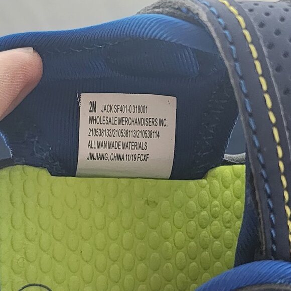 Falls Creek Navy and Lime Green Velcro Strap Closed Toe Bungee Jack Sandals Sz 2 - Picture 15 of 16